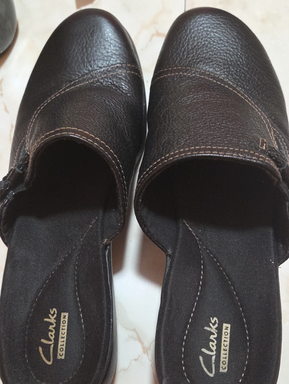 Clarks Brown Leather Slip-On Mules